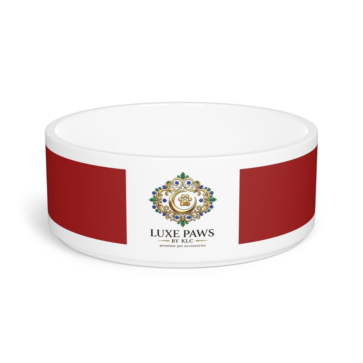 Luxe Paws Ceramic Pet Bowl — Elegant Red Accent Dog & Cat Feeding Dish