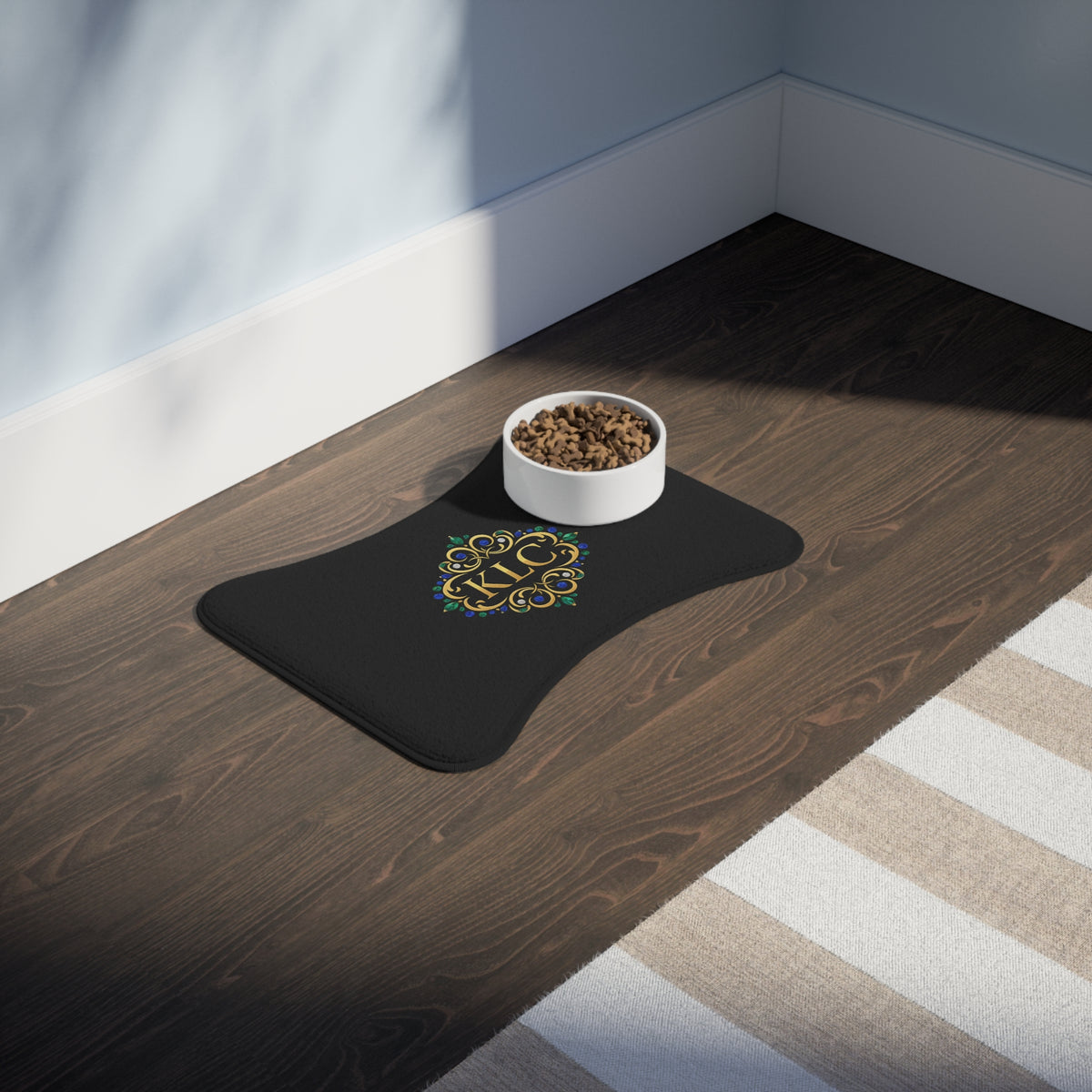Monogram Pet Feeding Mat — Black Elegant Gold KLC Design