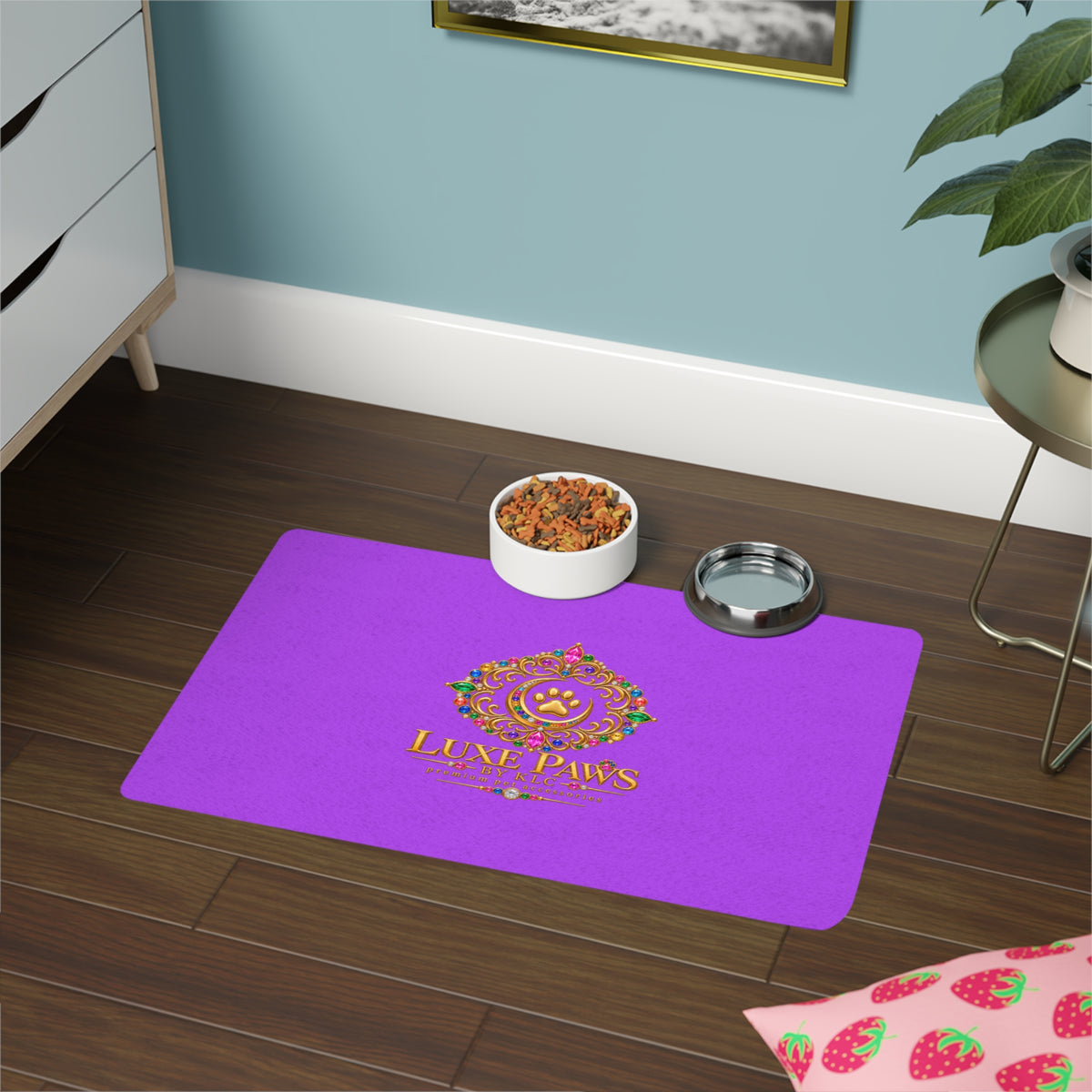 Luxe Paws Pet Food Mat (12x18) — Purple Elegant Non-Slip Feeding Placemat