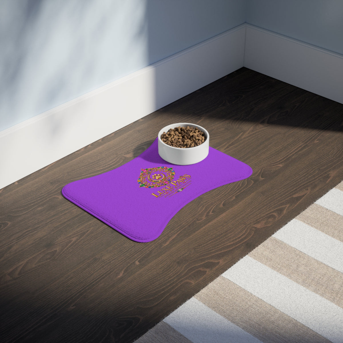 Luxe Paws Purple Pet Feeding Mat — Non-Slip Spill-Resistant Bowl Placemat