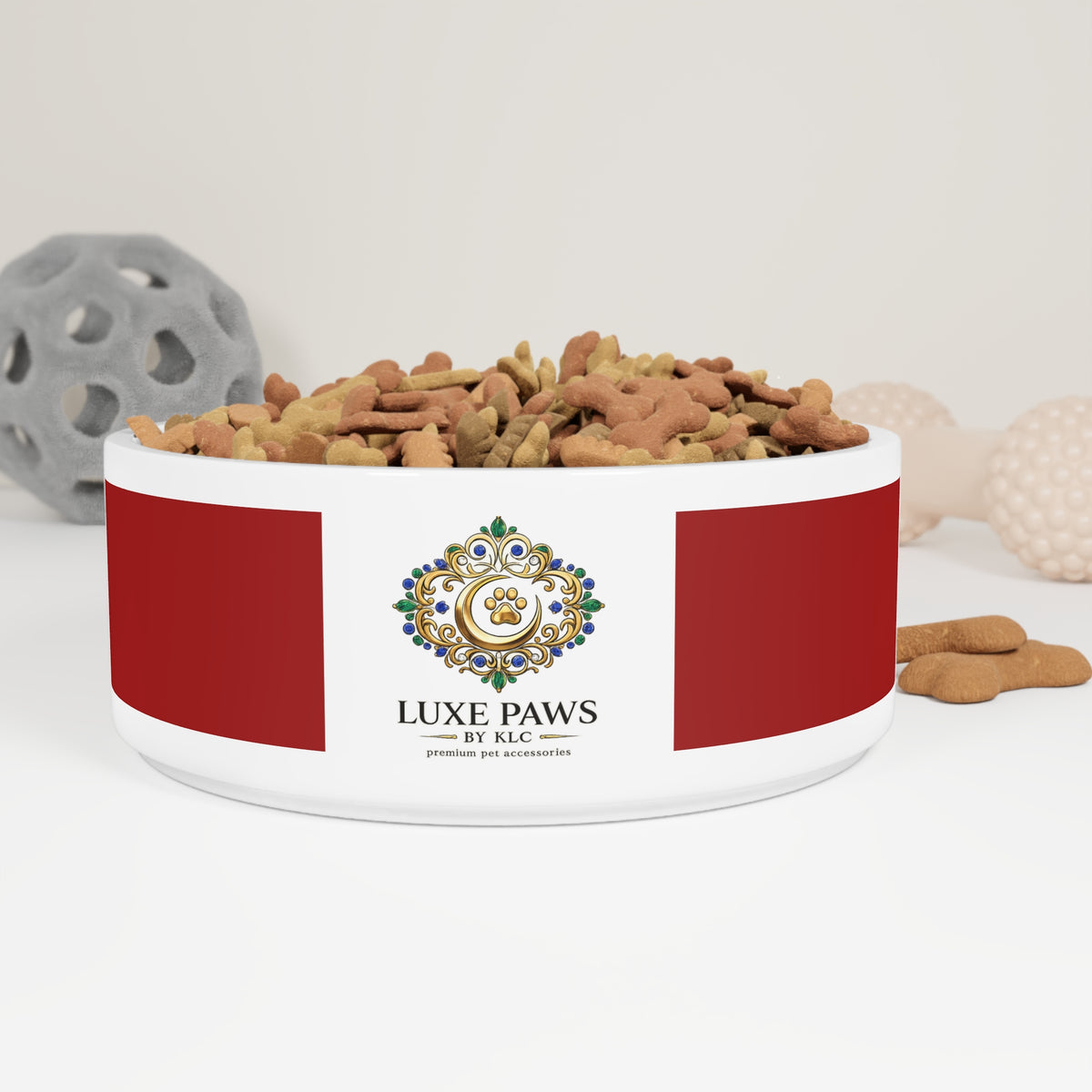 Luxe Paws Ceramic Pet Bowl — Elegant Red Accent Dog & Cat Feeding Dish