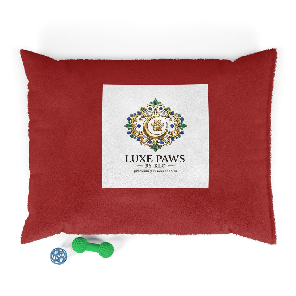 Luxe Paws Plush Pet Bed — Soft Red Dog & Cat Cushion with Logo