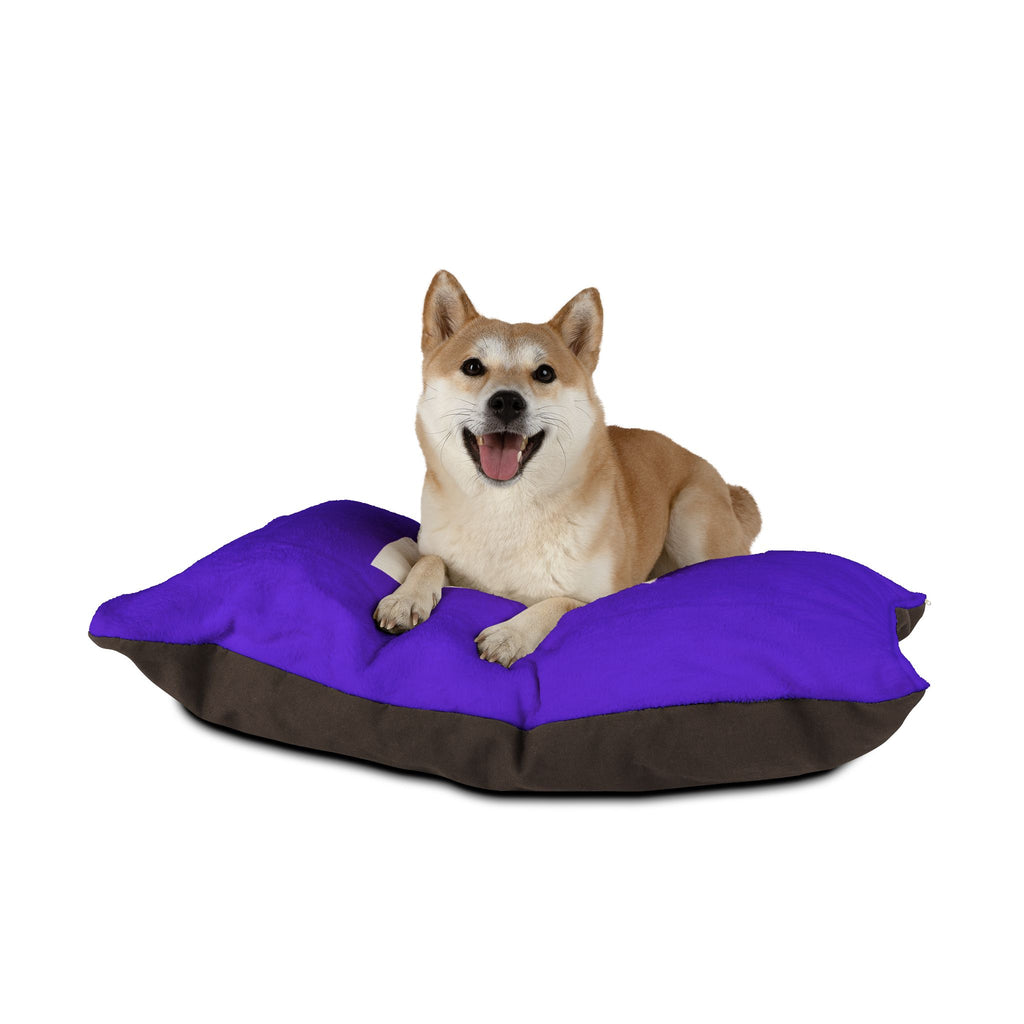 Luxe Paws Plush Pet Bed — Plush Purple Dog & Cat Cushion with Logo Patch