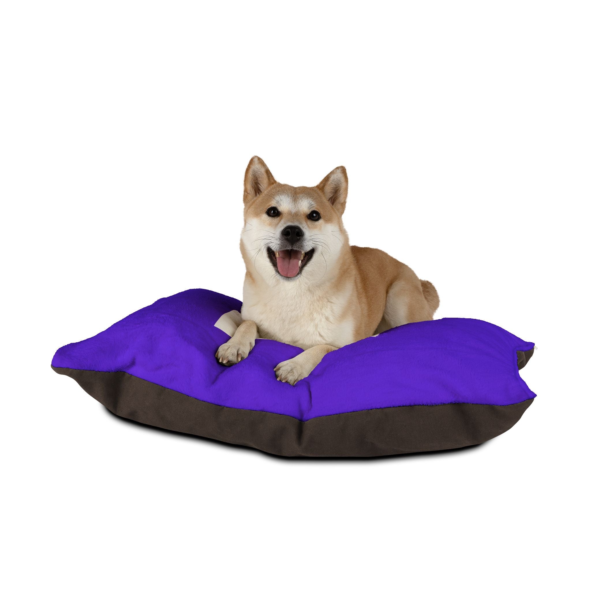 Luxe Paws Plush Pet Bed — Plush Purple Dog & Cat Cushion with Logo Patch