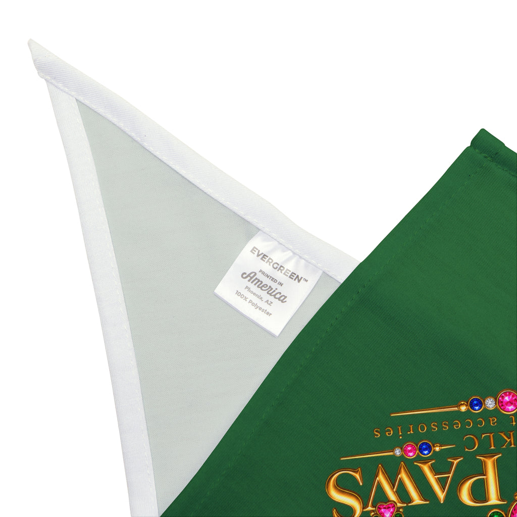 Luxe Paws Green Pet Bandana — Regal Pawprint Logo Dog & Cat Scarf