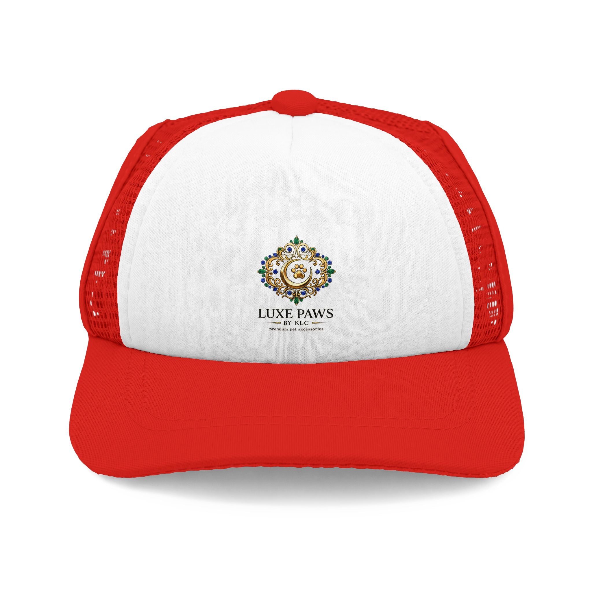 Luxe Paws Trucker Hat — Embroidered Dog Crest Foam Front Cap