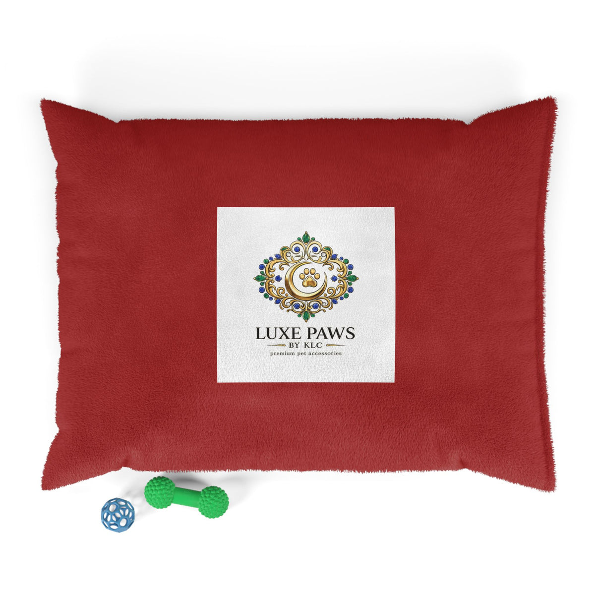 Luxe Paws Plush Pet Bed — Soft Red Dog & Cat Cushion with Logo