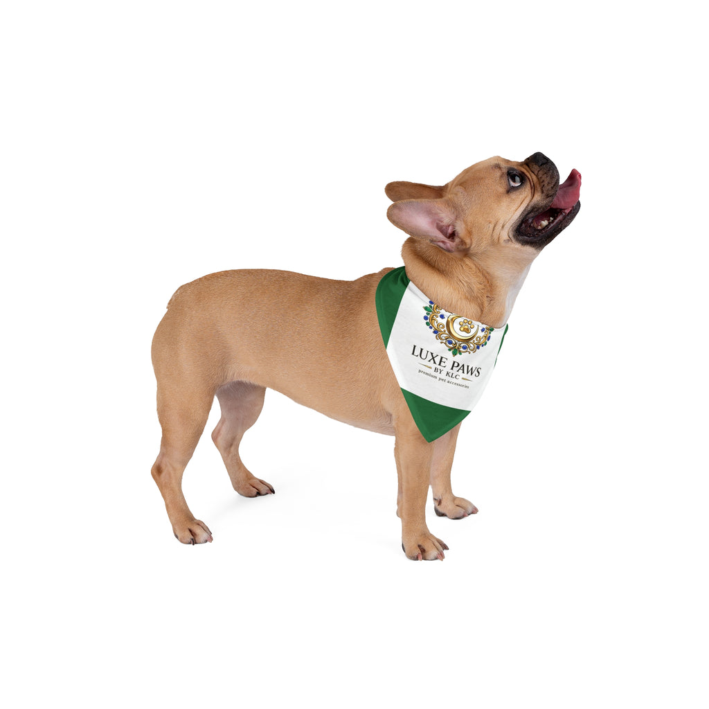 Luxe Paws Green Pet Bandana — Regal Pawprint Logo Dog & Cat Scarf