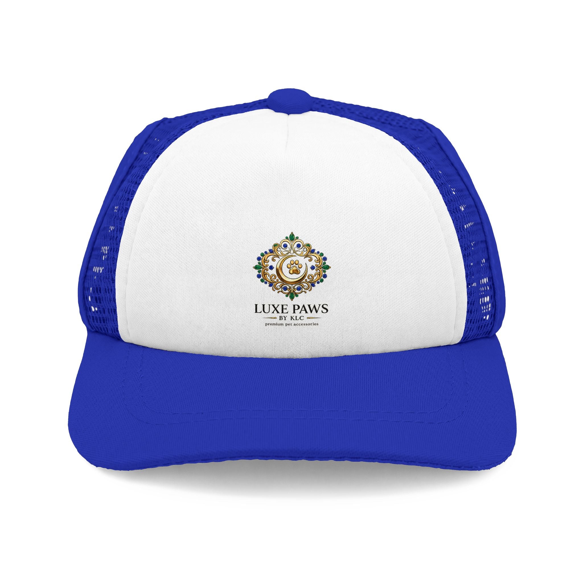 Luxe Paws Trucker Hat — Embroidered Dog Crest Foam Front Cap