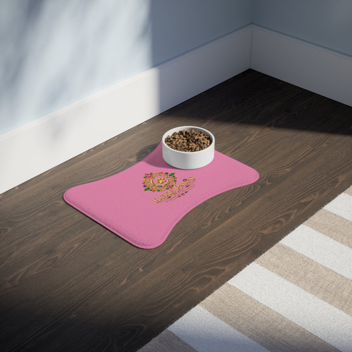 Luxe Paws Pink Pet Feeding Mat — Non-Slip Waterproof Bowl Placemat
