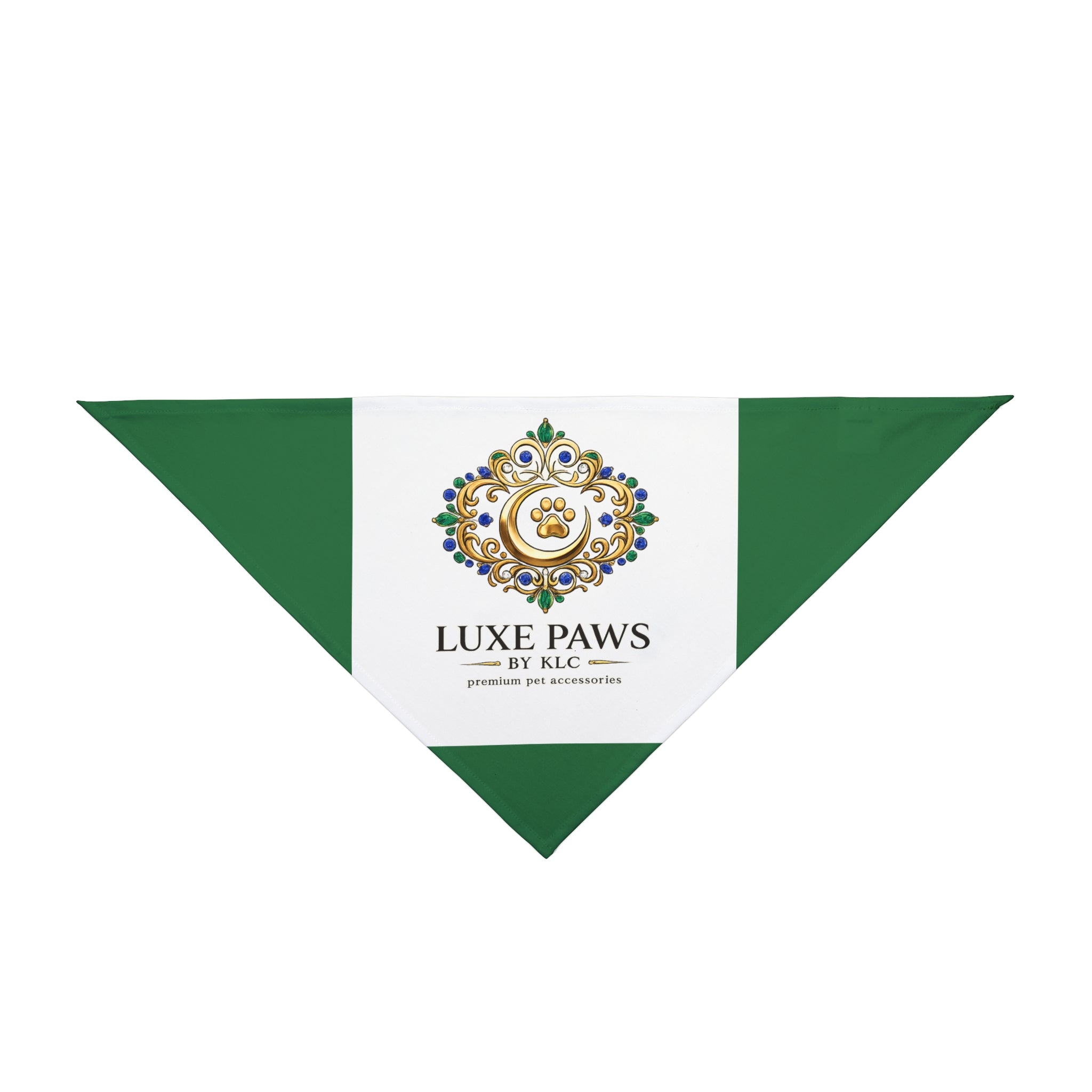 Luxe Paws Green Pet Bandana — Regal Pawprint Logo Dog & Cat Scarf