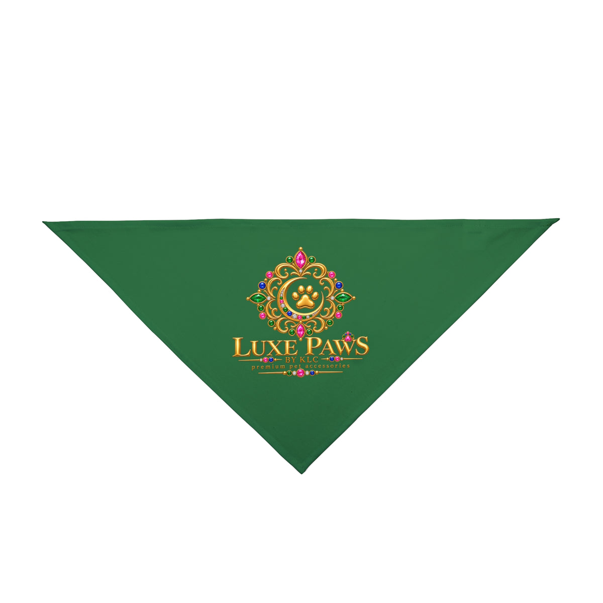Luxe Paws Green Pet Bandana — Regal Pawprint Logo Dog & Cat Scarf